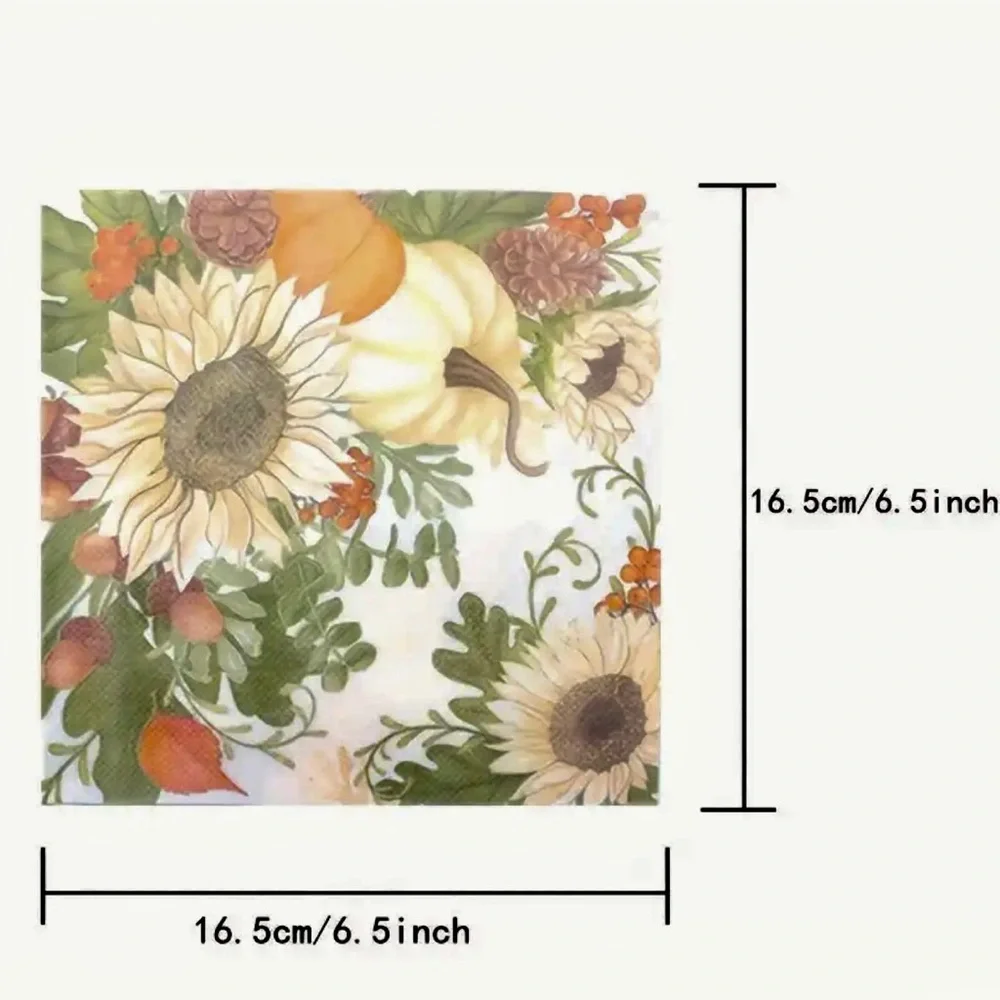 Set of Two (2) Individual Sunflower and Pumpkin Decoupage Napkins